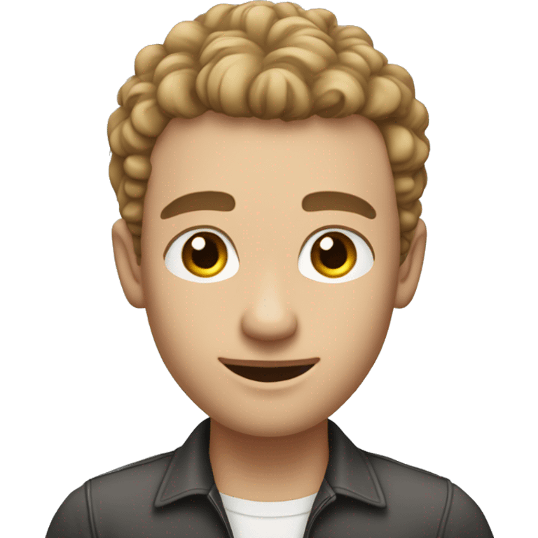 a man with blue eyes, short stubble, buzzcut hairstyle with curls on top of the head
 emoji