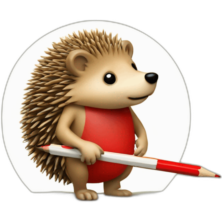 a hedgehog holding a red pencil emoji