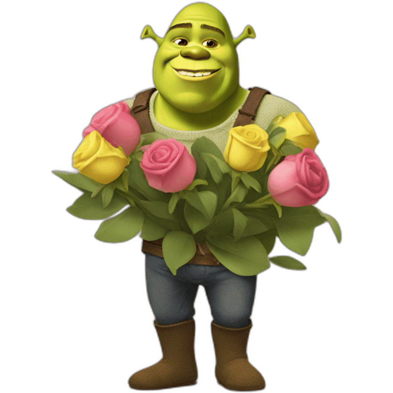 Shrek qui tient un bouquet de fleurs emoji