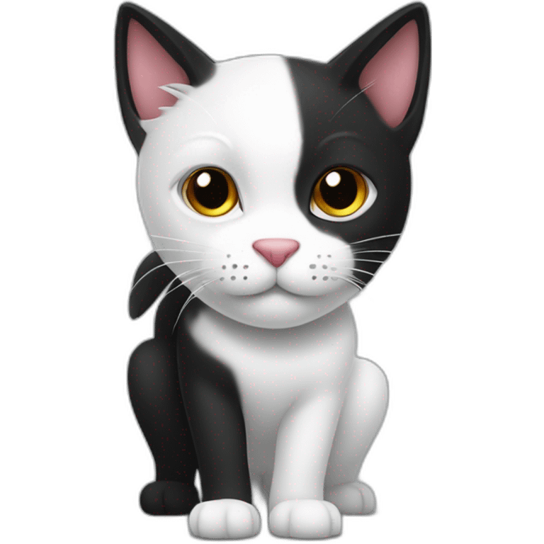 Gato blanco con negro con un corazón en la nariz, pero de color negro el corazón  emoji