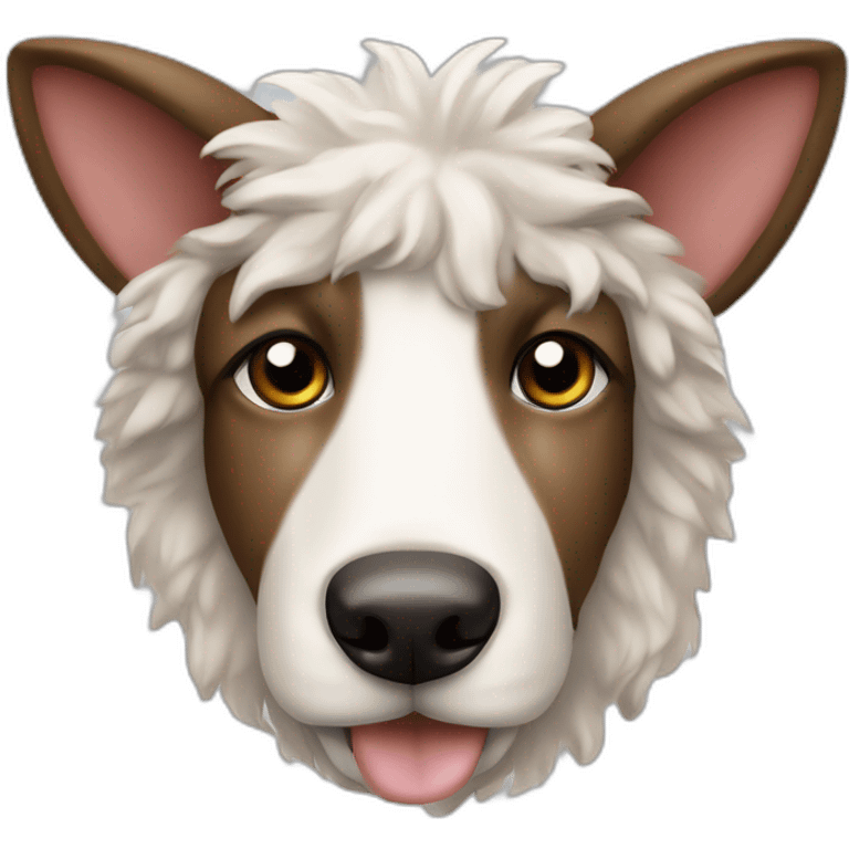 Sheep dog with tartan ears and belly button. Its head is oval emoji