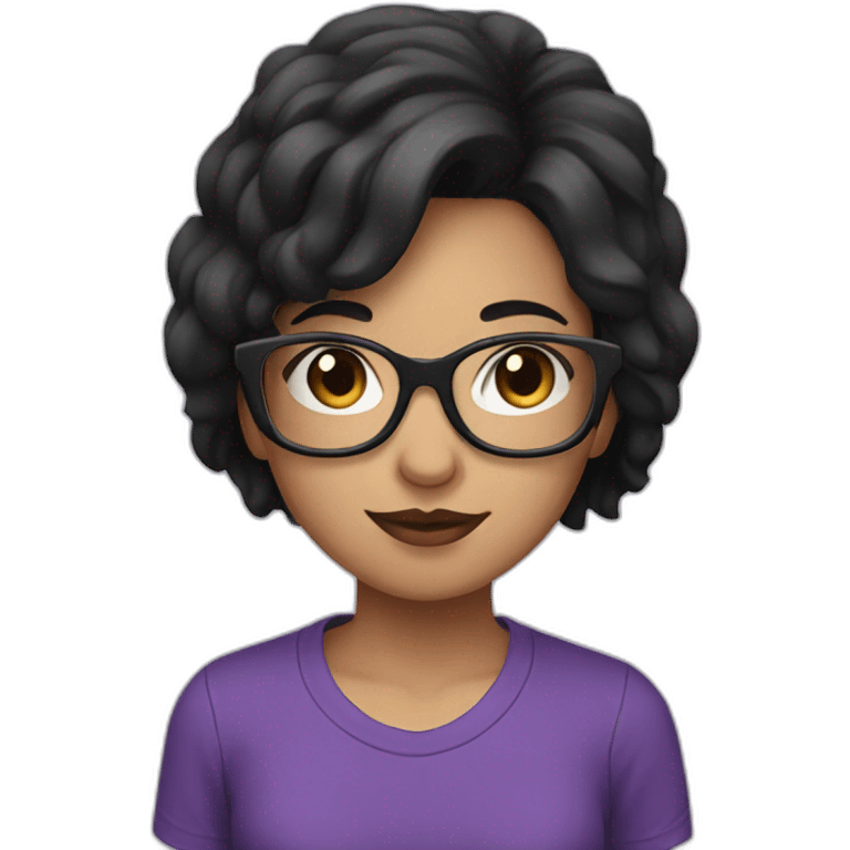 Girl wearing black glasses with black hair and purple tshirt emoji