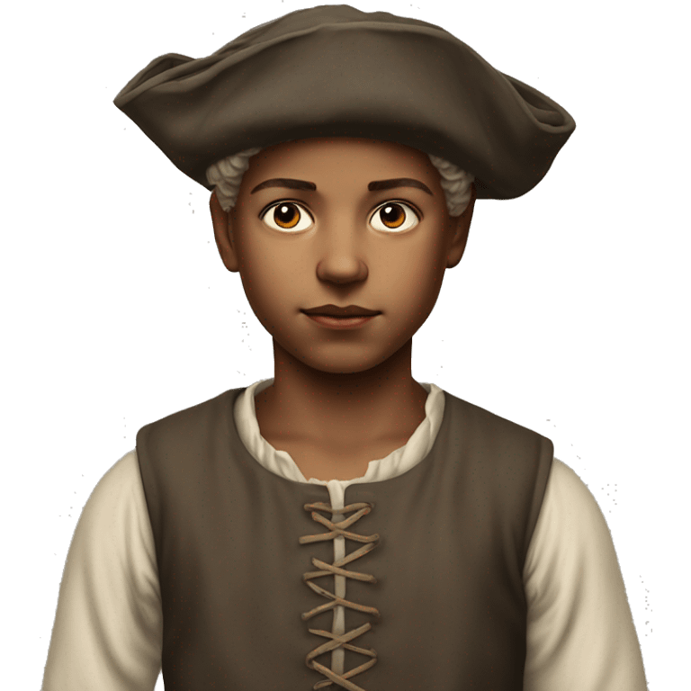 18th century peasant boy without headdress photorealistic serious emoji