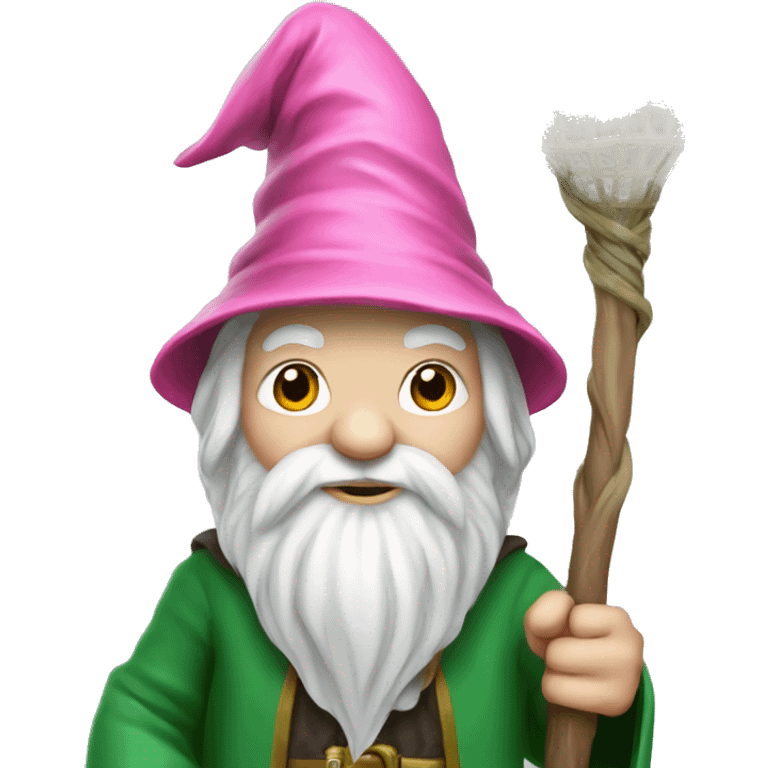 Gnome wizard with green clothes with pink net in hand emoji