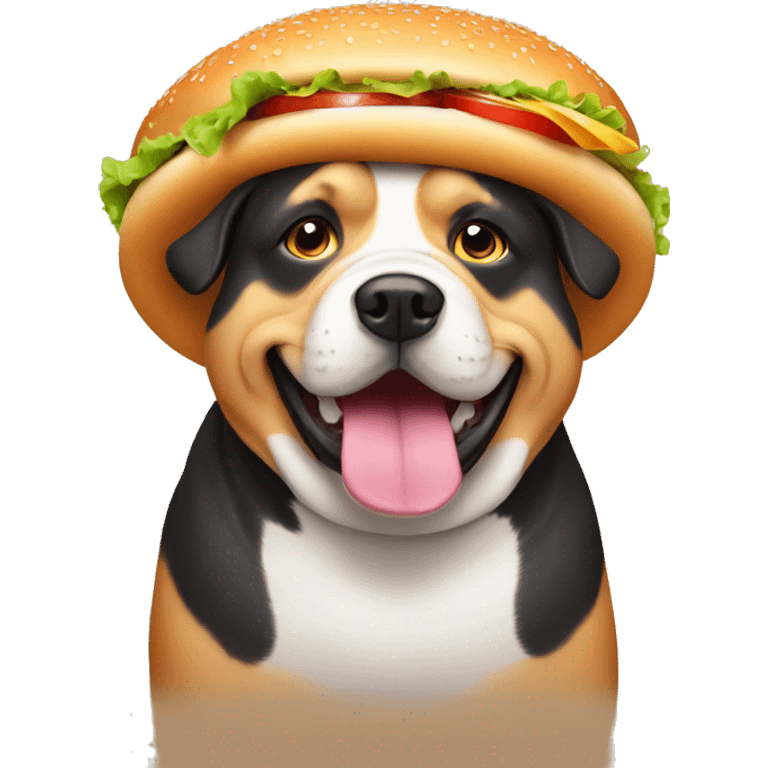 Fat dog with full burger hat emoji