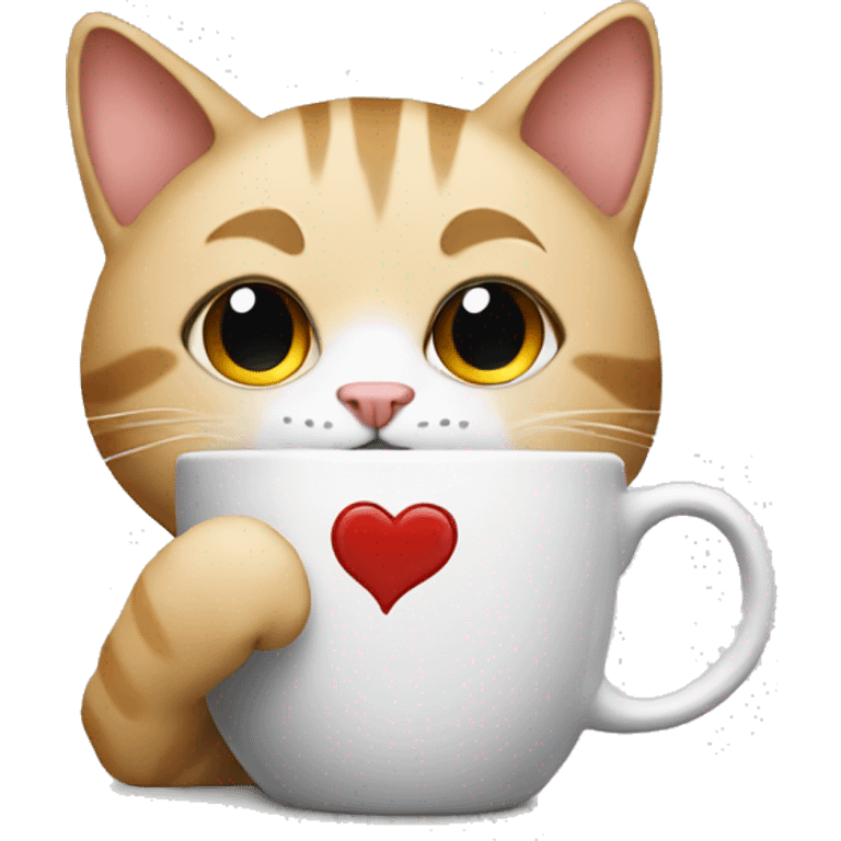 Cat saying te amo with coffe emoji