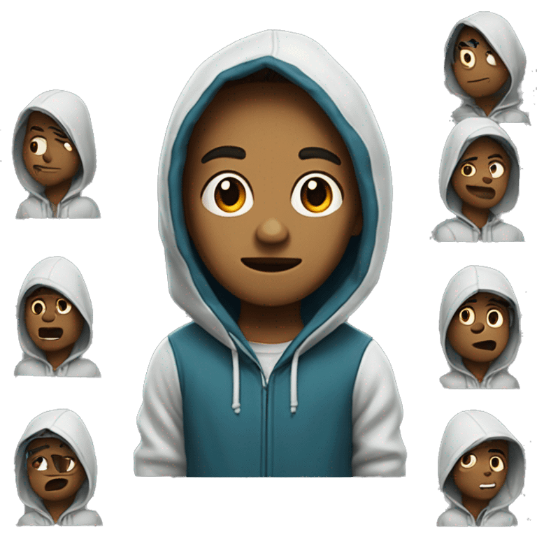 23 old stylish ,tech kid with, different emotions, wearing hoddie emoji