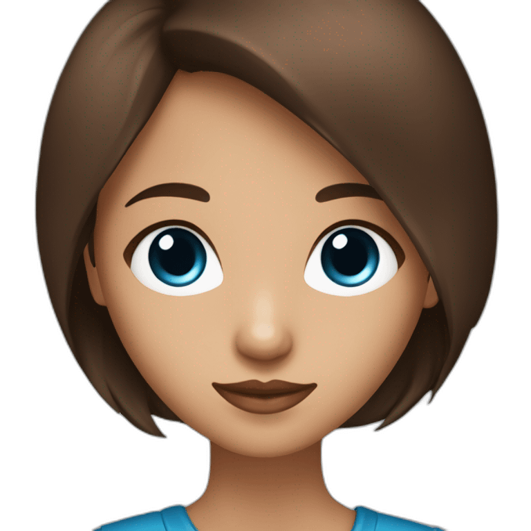 avatar de una chica de ojos azul oscuro y pelo marron largo  emoji