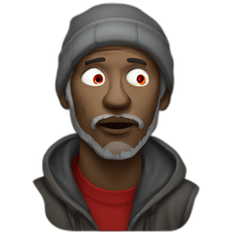 Homeless man with red eye whites smoking emoji