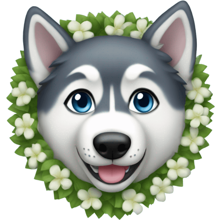 Husky wearing lei emoji