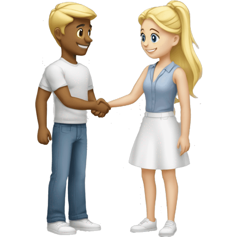 A 40-year-old fair-skinned entrepreneur shakes hands with an 18-year-old fair-skinned blonde girl, full-length emoji emoji