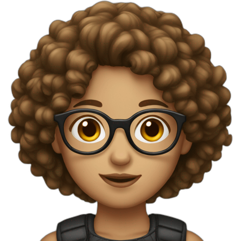 Girl with round glasses and brown curly hair emoji