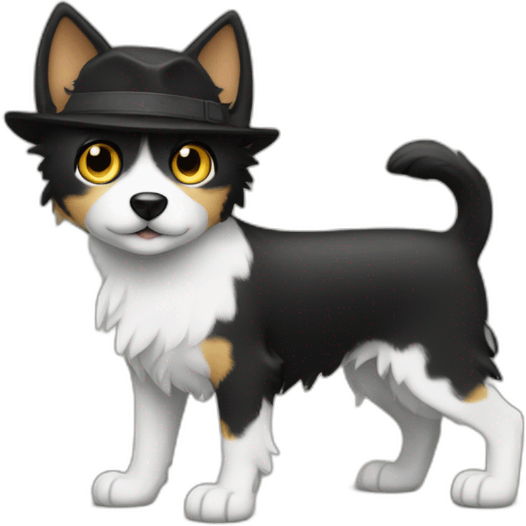 Chat noir et blanc et chien Yorkshire emoji