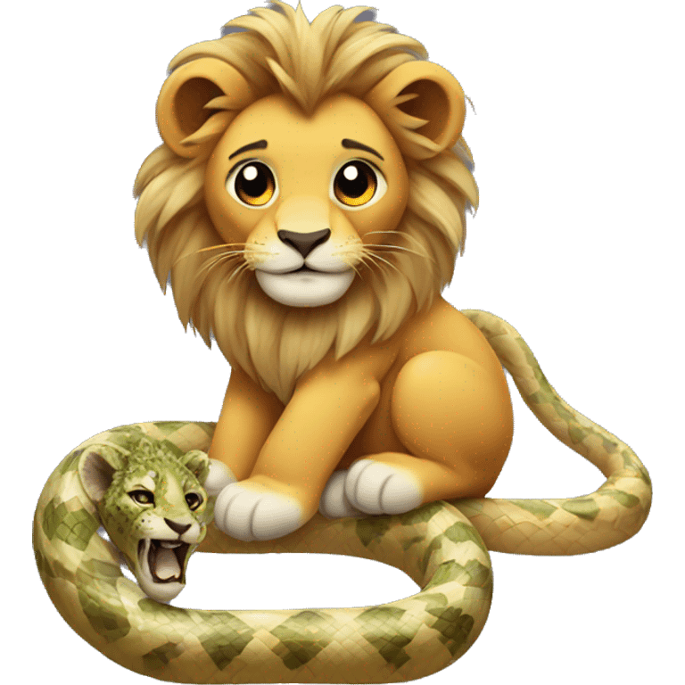 Baby lion with mane and Snake hanging out emoji