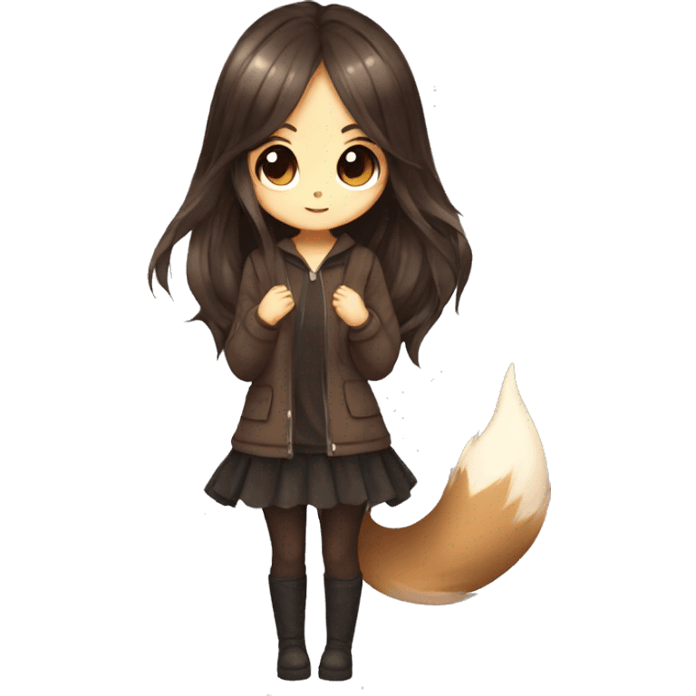 Kawaii Shiny Eevee with dark brown long emo hair covering her eyes Full Body emoji