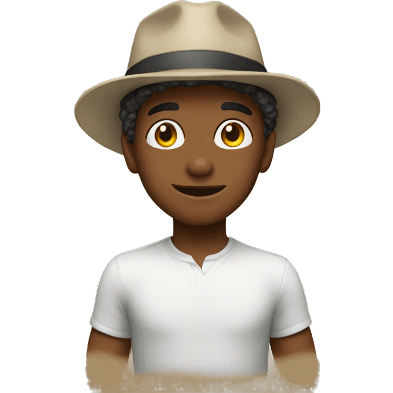 boy in hat with confidence emoji