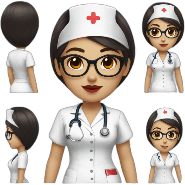 nurse white clothes brunette hair brunette tail red glasses red lips black eyes emoji