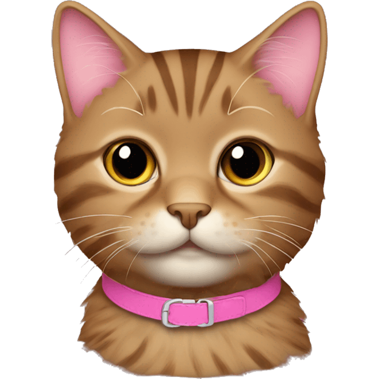 Brown Fluffy tabby cat pink collar emoji