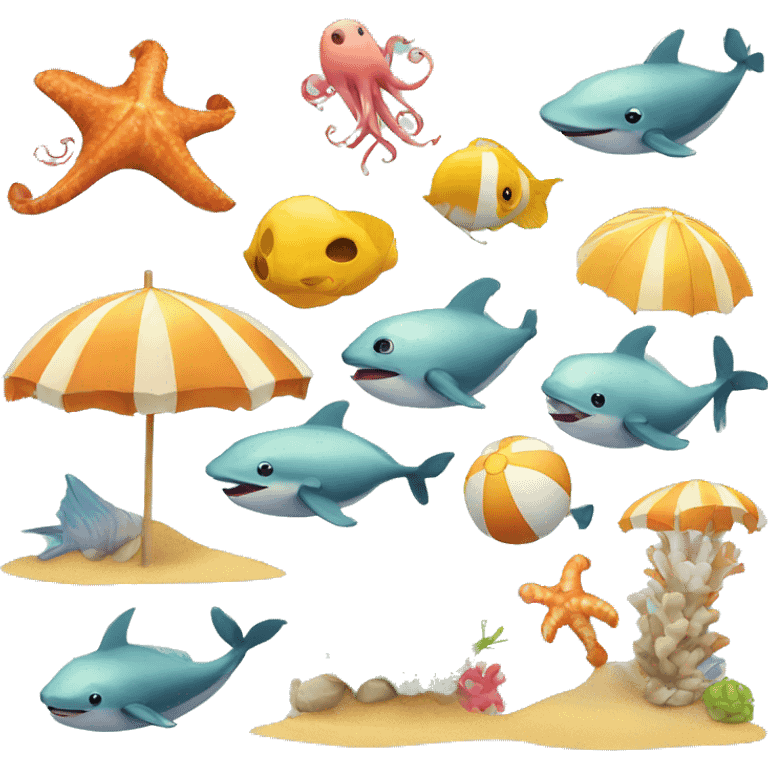 Sea animals enjoying on beach emoji