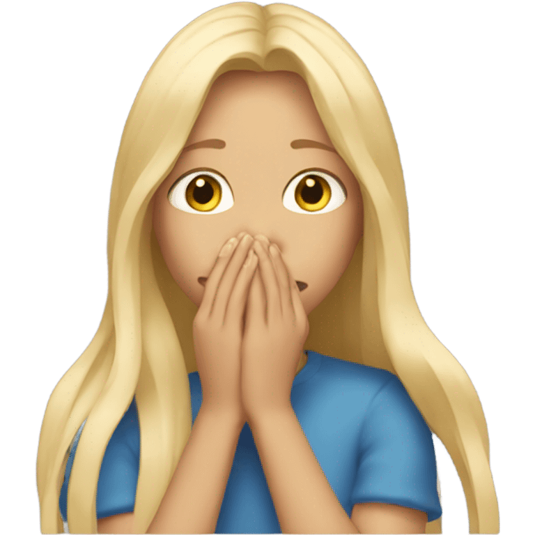 long hair blonde girl with her Hands covering her mouth emoji