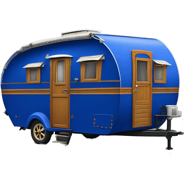 Realistic cobalt blue vintage round gypsy caravan wagon camper emoji