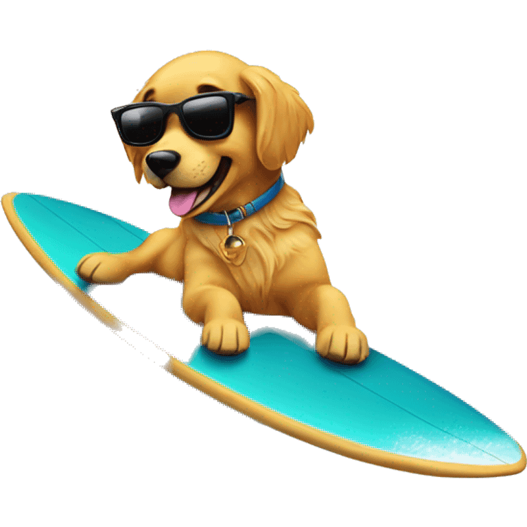 golden retriever surfing with sunglasses on  emoji