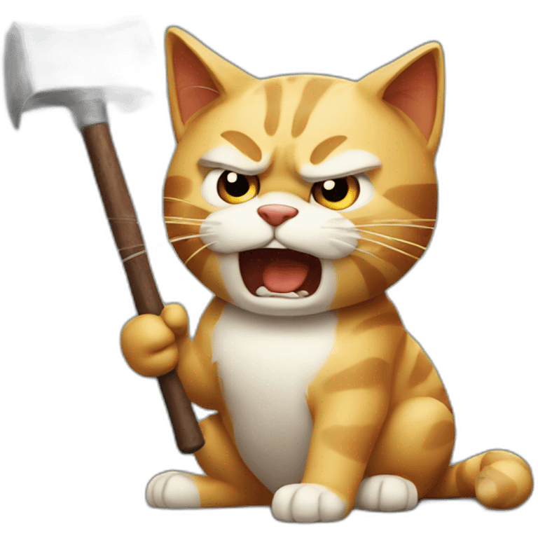 Angry cat with hammer emoji