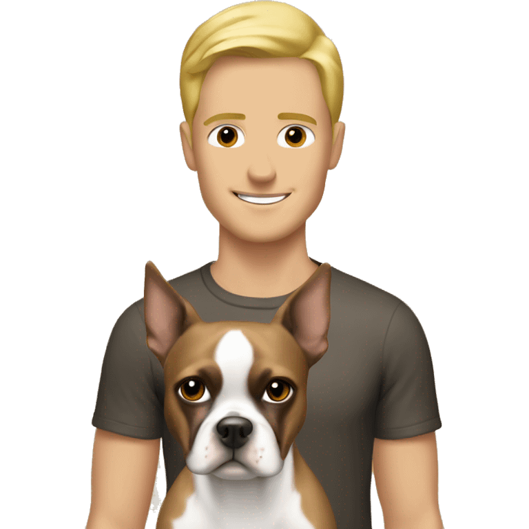 Blonde guy with brown boston terrier emoji