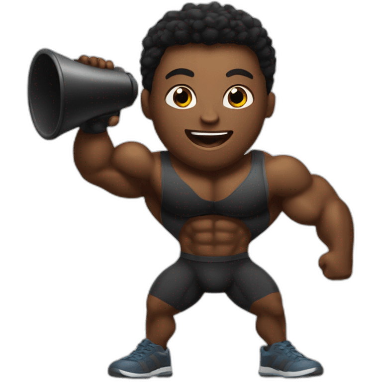 black bodybuilder with megaphone speaking emoji