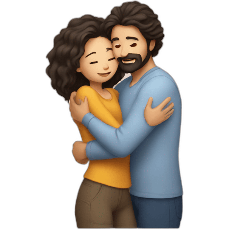 Man with ling hair with beard hugging girl emoji