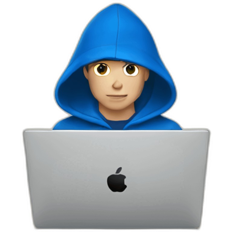 White Young man with a blue hood front of his laptop opened emoji