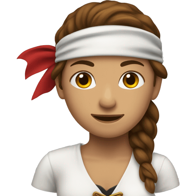 Pirate woman with withe shirt, red bandana, and brown hair falling on shoulder emoji