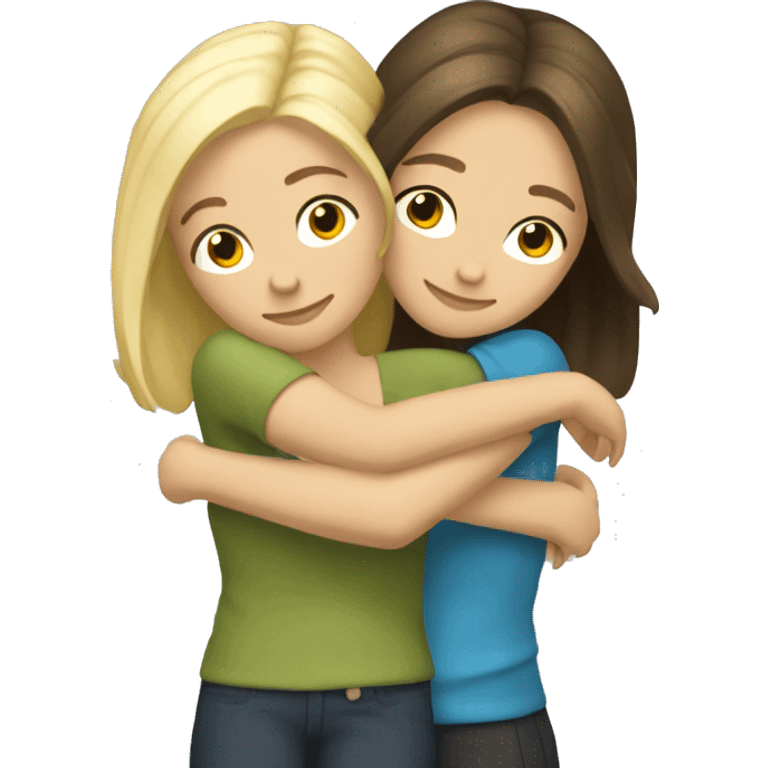 Brunette hair friend hugging a blonde hair friend  emoji