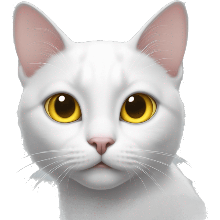 white cat  yellow eyes black spot on head next to right ear emoji