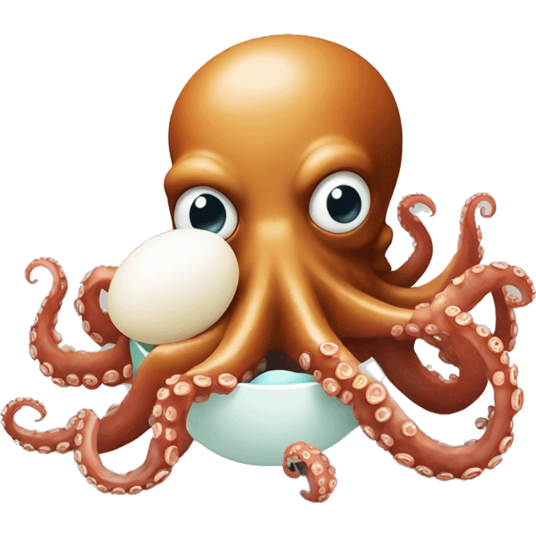 an octopus eating an egg emoji