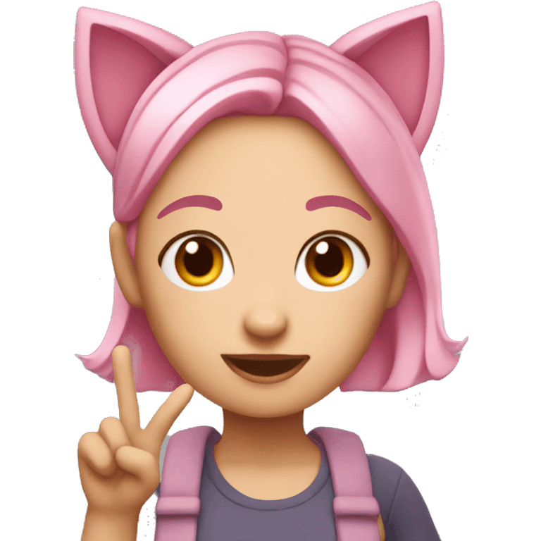 pink haired girl with cat ears waving in memoji style emoji