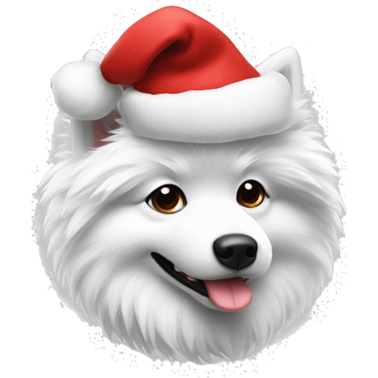 fluffy spitz black and white wearing santas hat emoji