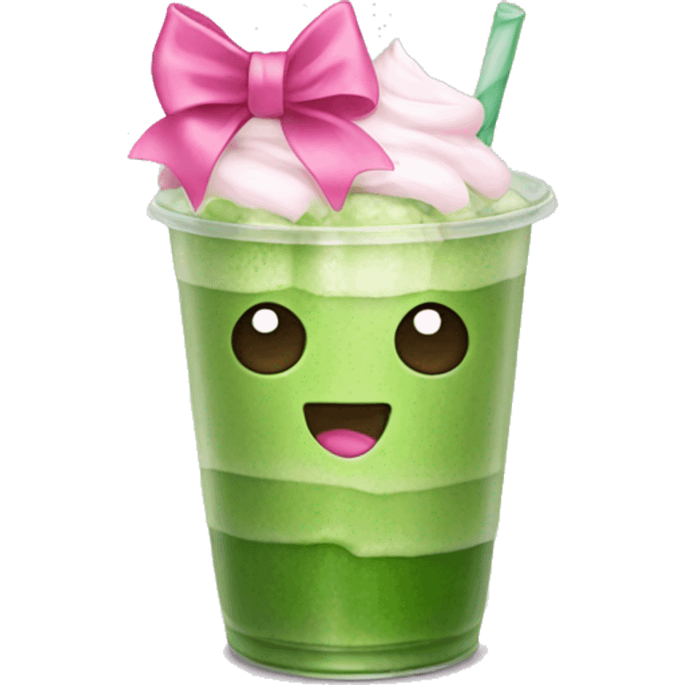 Iced matcha with pink bow emoji