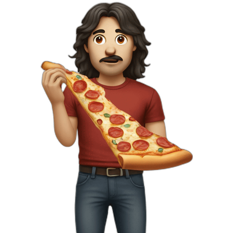 Long dark hair man eating pizza emoji