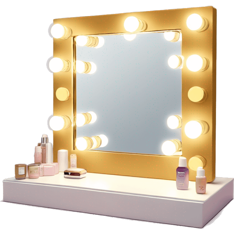 Square vanity mirror with lights around it with skincare emoji