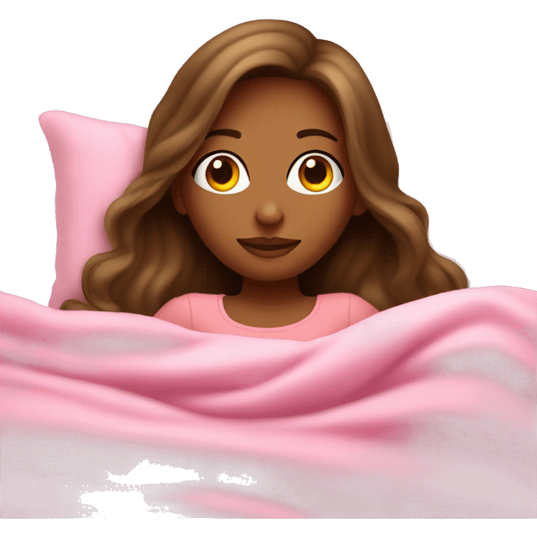 girl laying in bed in pink blanket  emoji