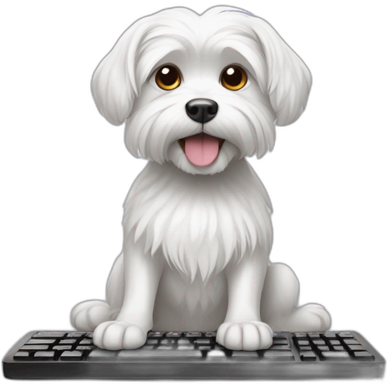 maltese dog with paws on computer Keyboard emoji