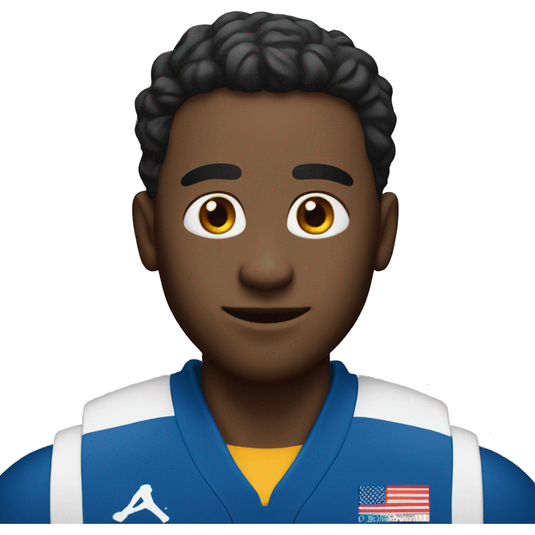 create a white male, which seems to be very confident, friendly, that uses a basketball jersey,  emoji