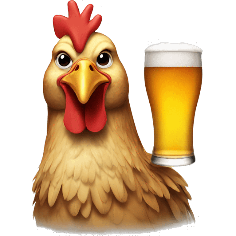 A chicken sipping on a beer. emoji