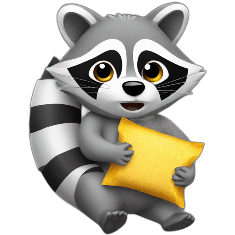 Raccoon with a seatbelt on eating a packet of crisps emoji