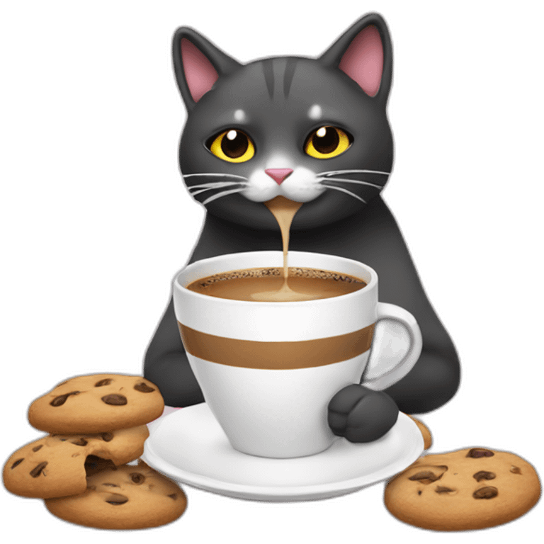 Cat drinks coffee and eats cookies emoji