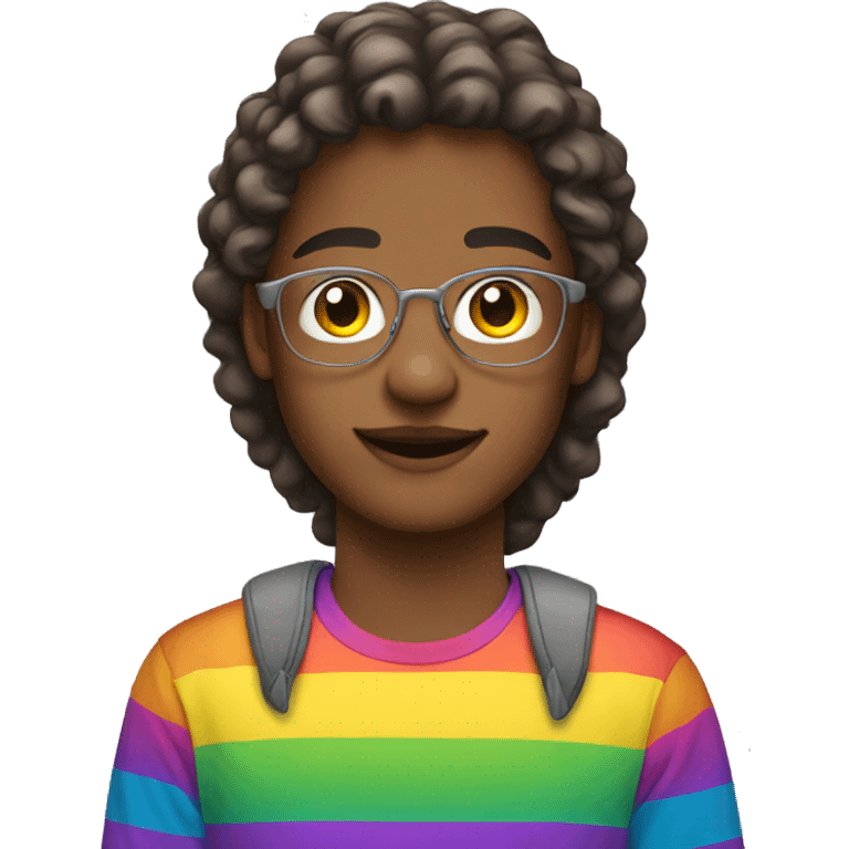 teenager wearing a rainbow shirt emoji