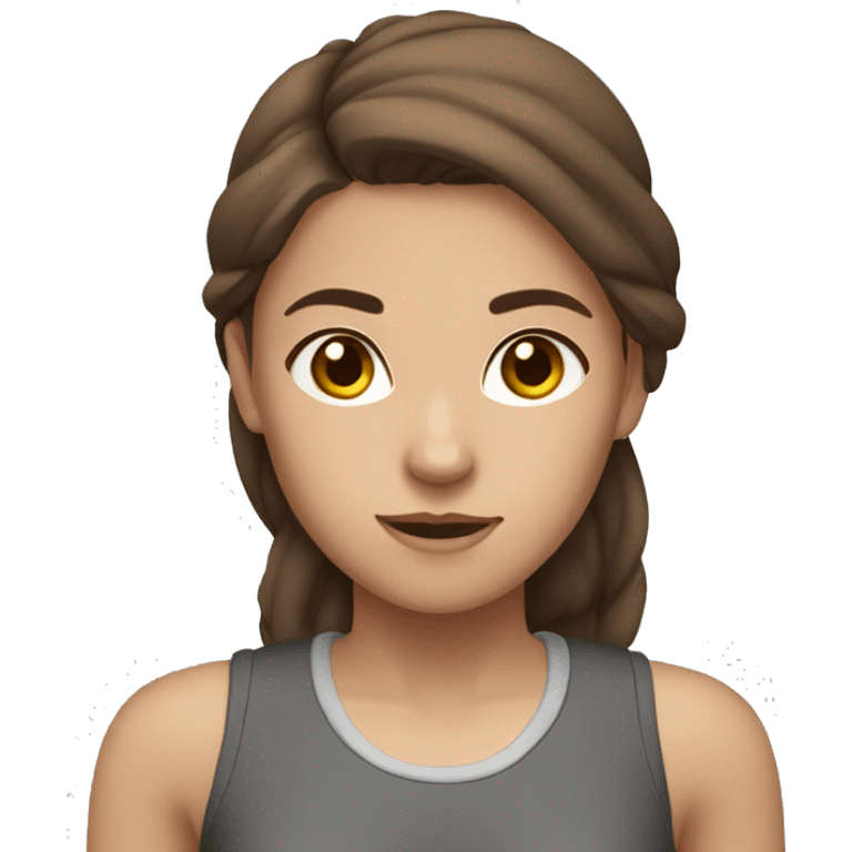 Girl with brown hair, brown eyes and gym clothes emoji