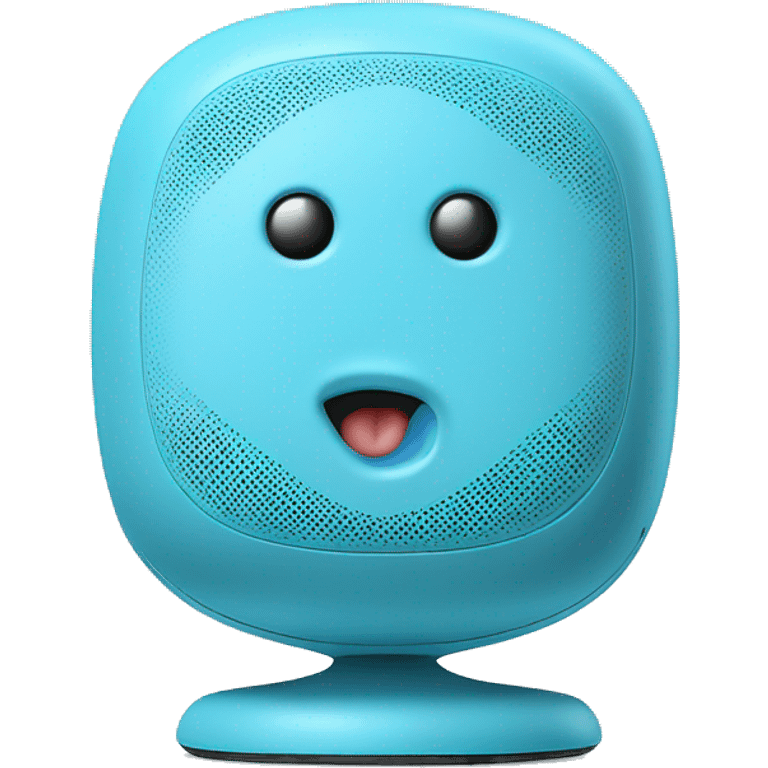 Realistic baby blue portable smart speaker isolated. emoji