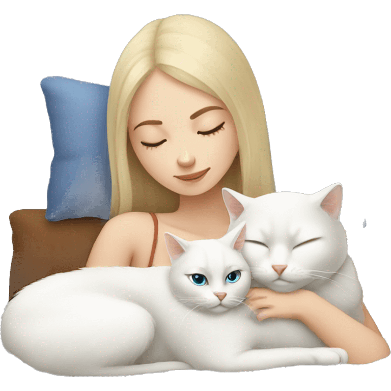 Russian girl sleeping with white cat emoji